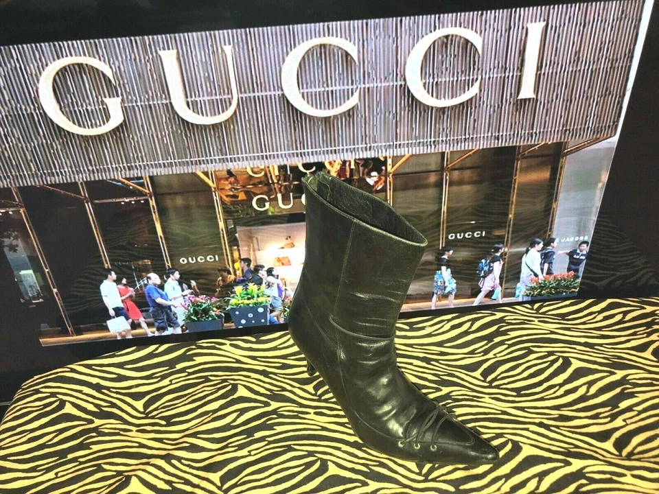 ВИНТАЖНЫЙ GUCCI ЧЕРНОЙ КОЖИ БАБУШКА EDWUARDIAN ВИКТОРИАНСКИЙ STEAM ПАНК БОТИЛЬОНЫ 5 - Изображение 3 из 4