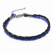 Bracciale Inter Atalanta calcio Nero e Blu Acciaio inox a corda cuoio Uomo Donna