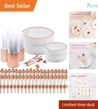 Rose Gold Disposable Dinnerware Set for 50 Guests Plates Cups Cutlery Party