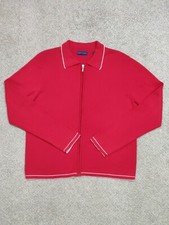 Karen Scott Women  s Sz. M Red Full Zipper Cardigan Sweater see measurements 