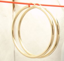 4mm X 65mm 2 1/2" Large Plain Shiny Round Hoop Earrings REAL 14K Yellow Gold