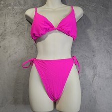 Zaful 2 Piece Bikini Set Swimsuit Large Pink Triangle String Cheeky Padded Bra