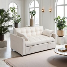 Convertible Sleeper Sofa Bed Loveseat 2 Seater Couch with Pull Out Bed Cream