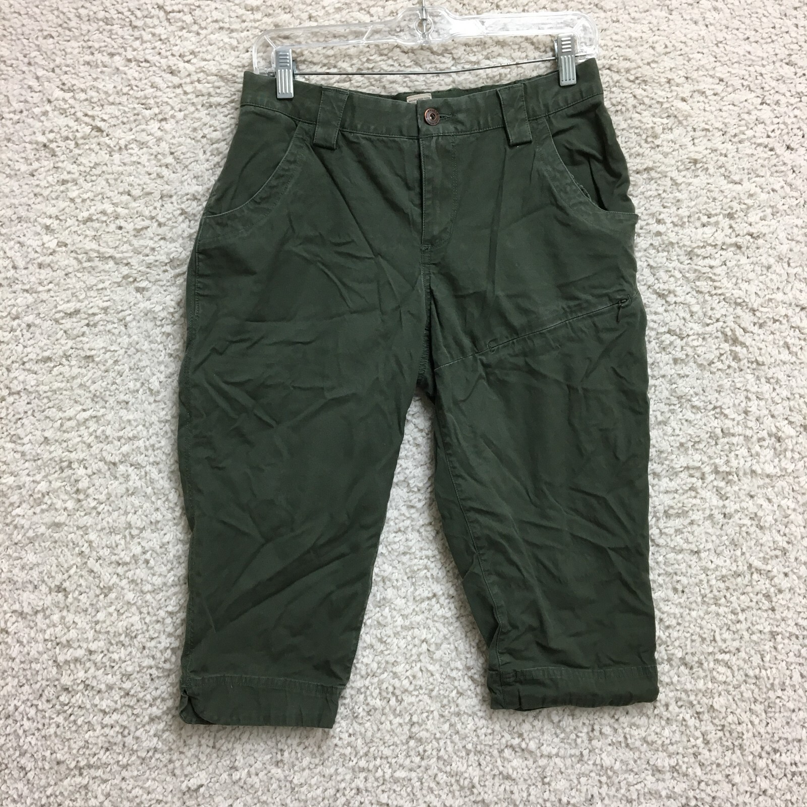 Duluth Trading Pants 4 Womens Green Pockets Capri Canvas Stretch Casual Modern