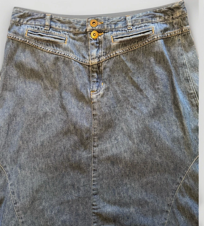 Liz Claiborne Midi Jean Skirt Sz 8 Retro Y2K 90s Flare Boho Western Preppy Long - Image 3 of 4