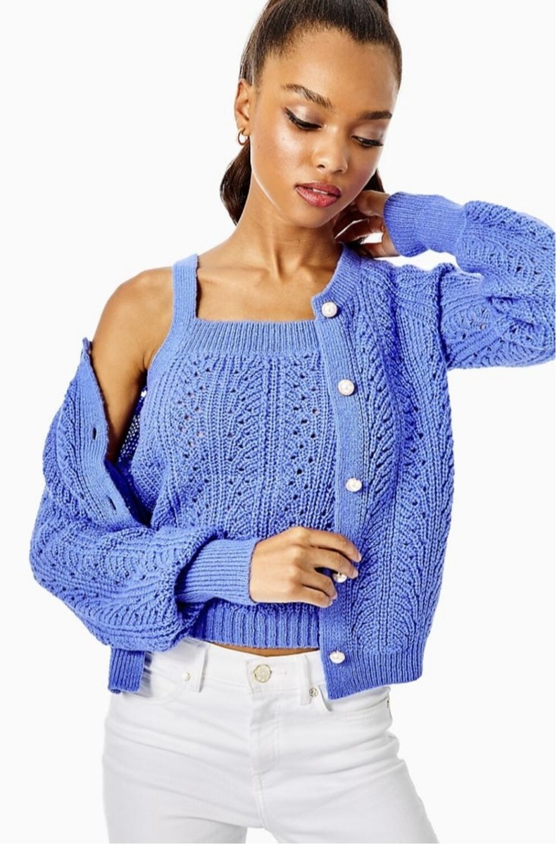 Lilly Pulitzer NWT Zabrina Sweater Purple Clematis $218 Size L | eBay