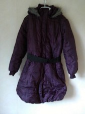 Ladies Dark Purple Quilted Coat With Belt And Detachable Hood, Size 42