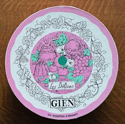 Set of 6 Faiencerie de GIEN France Le Delices DESSERT Plates with Box