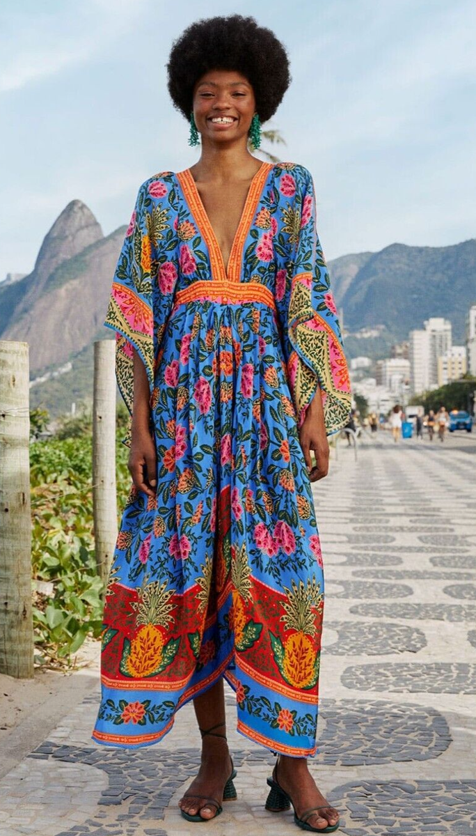 farm rio mystic blue lotus dress Off-White Mystic Blue Lotus Dreamscape Midi Dress – FARM Rio main image 1