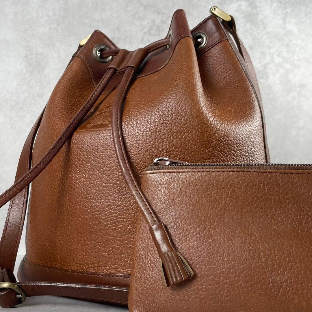 Excellent ConditionPouch Burberry Drawstring Shoulder Bag 2Way Horse Logo Brown