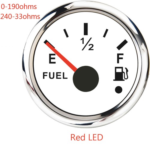 Calibre de nivel de combustible 52 mm 240-33 ohmios/0-190 ohmios para automóvil camión motocicleta marina blanco