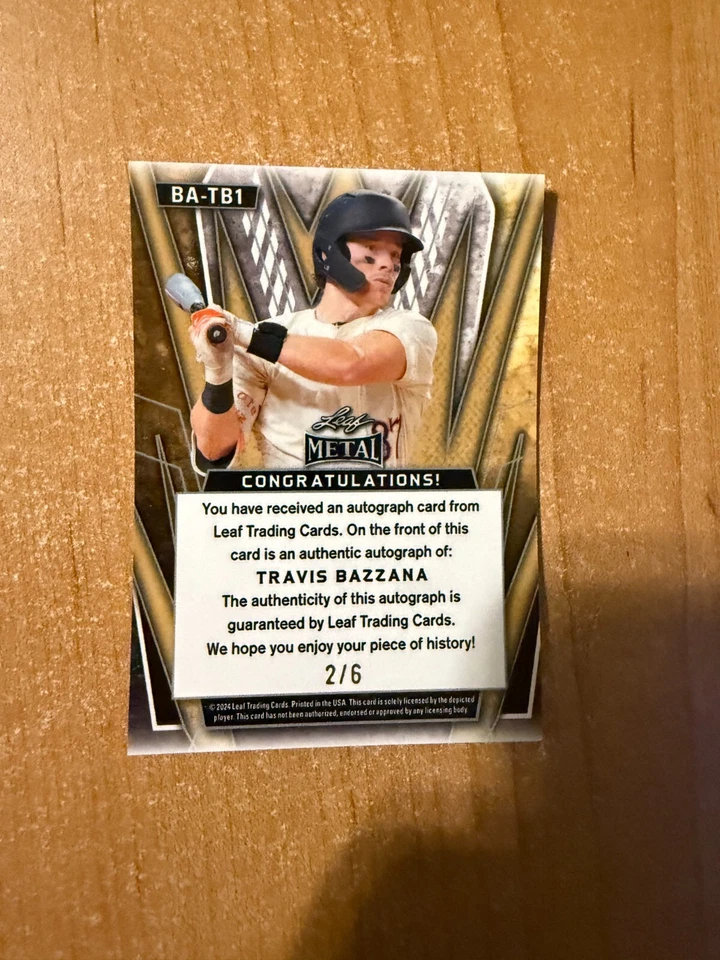 2024 Leaf Metal - Travis Bazzana - Green Lava Refractor Auto #d 2/6 - Image 2 of 2