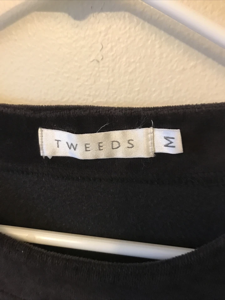 Top vintage TWEEDS marrón terciopelo cuello redondo manga 3/4 mujer hecho en EE. UU.  Foto 2 de 4