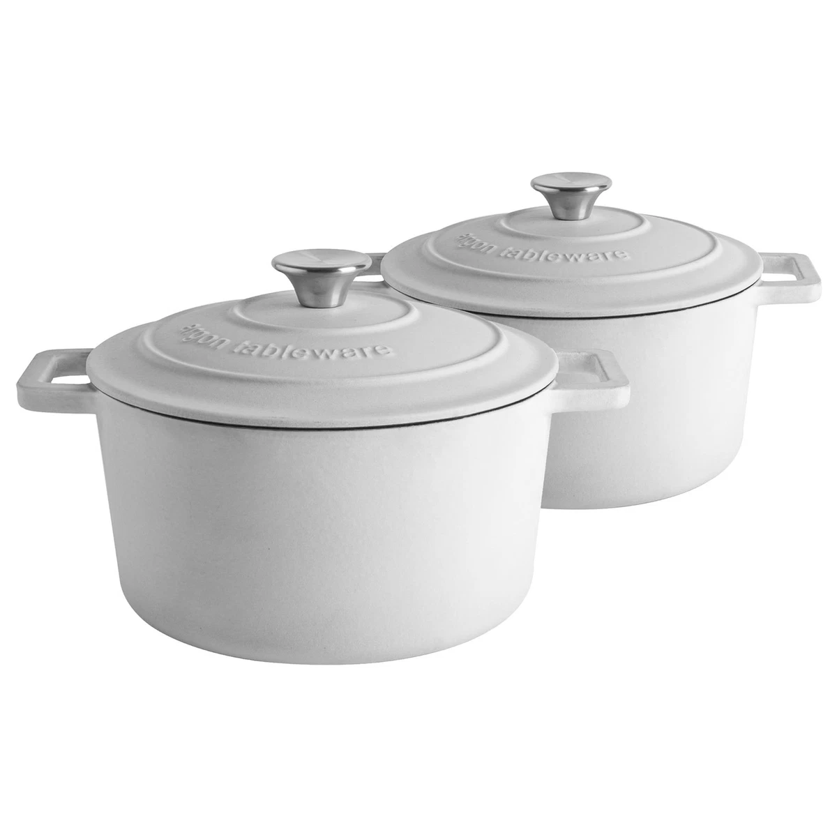2x Cast Iron Casserole Dishes with Lid Enameled Hob to Oven 4.5 Litre Pebble