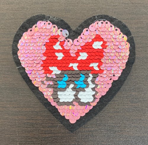 Colorful Pink Sequin Heart Sew On Patch
