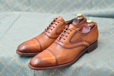 Herring Shoes men Tan Brown Calf perforated leather oxfords formal