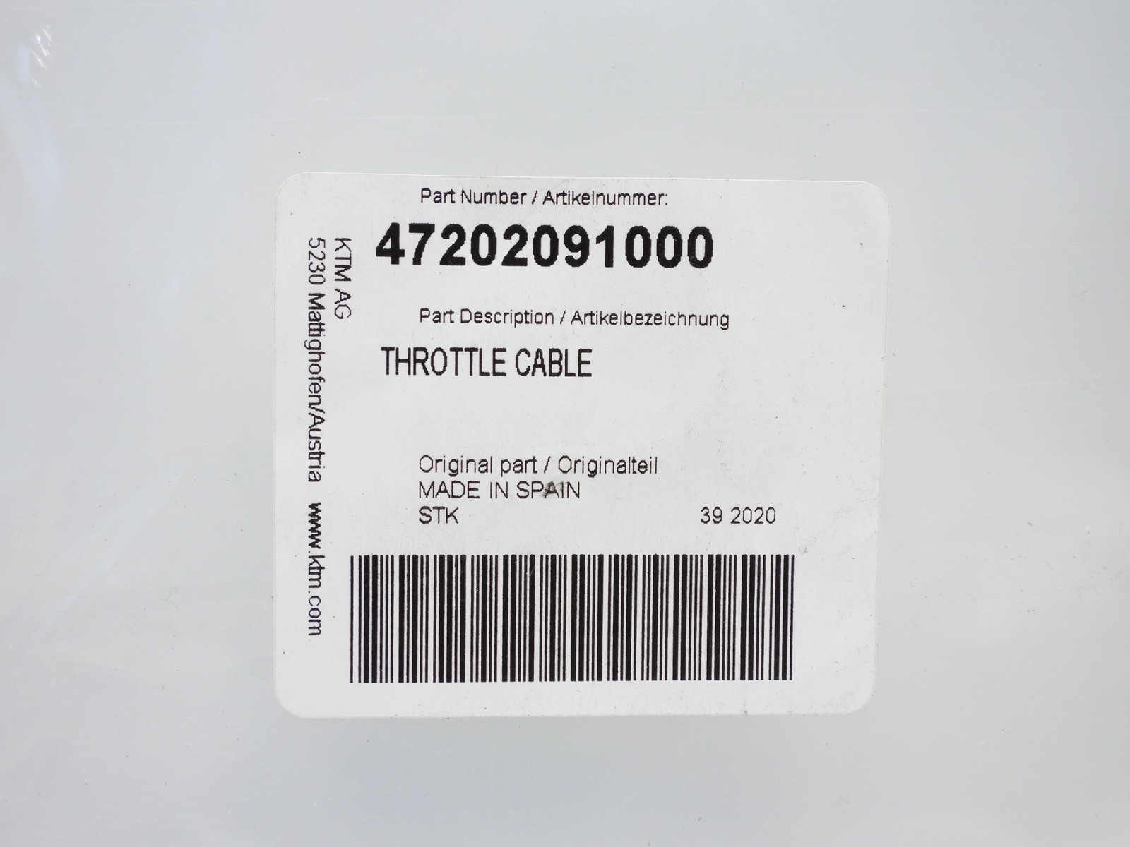 KTM 47202091000 Throttle Cable 2018 2019 2020 85 SX 17/14 19/16 