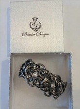 Premier Designs GATEWAY Antiqued Silver Plated Crystals Stretch Bracelet