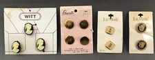 VTG Lot of Button Covers 4 Sets Cameo Crest Square Round La Mode WITT Grants NEW