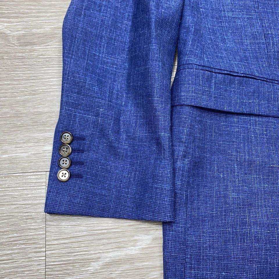 Chaqueta Blazer Ralph Lauren De Colección Lana Seda Lino Para Hombre 44L Azul A Cuadros Foto 4 de 4