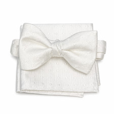 Men's White Polka Dot Bow Tie  Pocket Square Set Pre-Tied Adjustable
