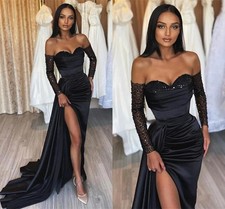 Black Evening Dresses Front Split Women Sexy Sweetheart A Line Backless Sequin 