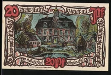Notgeld Groß-Flottbek 1921, 20 Pf, Mehrfarbiges Gebäude und Kutsche mit Landsch 