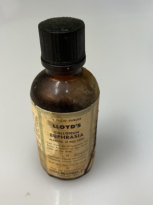 Antique Lloyd's Euphrasia Apothecary Bottle Pharma Drug Cap Paper Label