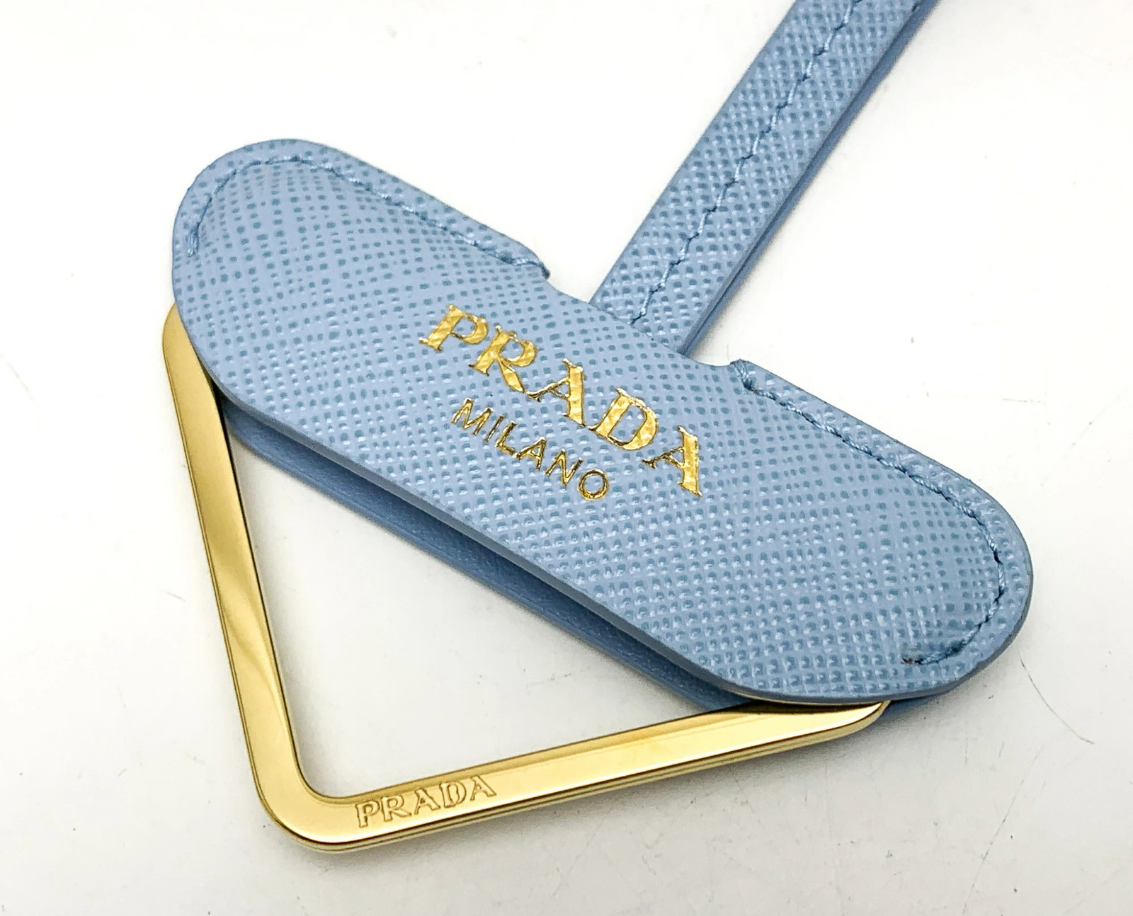 Prada Saffiano Light Blue Triangle Logo Neck Strap Unisex 73cm Excellent thumbnail 4