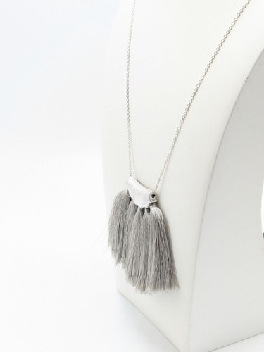 Silver Tone Grey Fringe Tassel Pendant Necklace - Picture 3 of 9