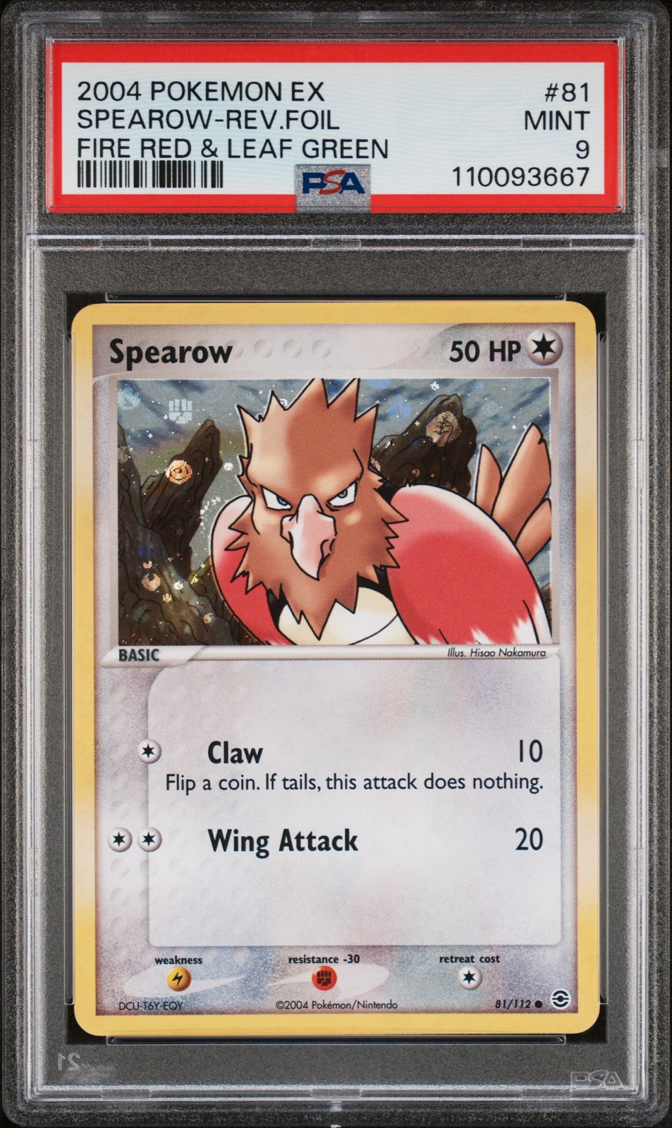 2004 POKEMON EX FIRE RED & LEAF GREEN #81 SPEAROW-REVERSE FOIL PSA 9