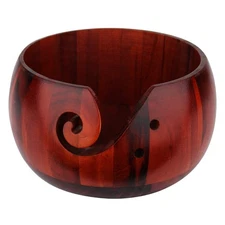 Wool Yarn Bowl Rosewood, Handmade Wooden Yarn Storage Bowl with Holes, Knitti...