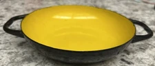 Huta Silesia Poland Enamelware Enamel 6” Yellow Black Vintage Pan/Skillet Bowl
