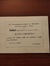 1938 NAPOLI CONSERVATORIO MUSICA INVITO CONFERENZA MATTIA LIMONCELLI SUL VIOLINO