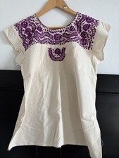 Mexican Hand Embroidered Cotton Huipil Blouse One Size