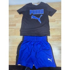 Puma Toddler 2T Matching Set Black Logo Tee Blue Athletic Shorts