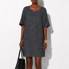 Eileen Fisher Linen Cotton Shift Dress Womens L Blue Grey Dolman Sleeve Mini