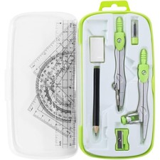 Math Geometry Kit Sets 10 Piece Student Supplies with Shatterproof Storage