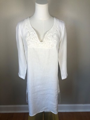 Malvin Germany 100% Linen White Shift Dress Boho Cottagecore Minimalist Size M