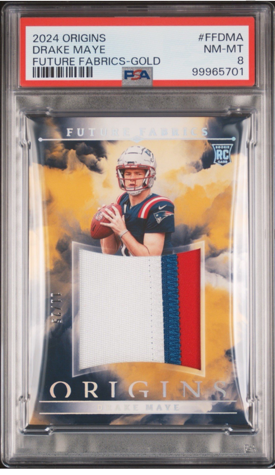 Drake Maye Panini Origins Future Fabrics #FFDMA Gold