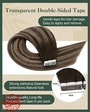 Ugeat Tape In Extensions Human Hair Balayage Dark Ash Brown 20 Inch