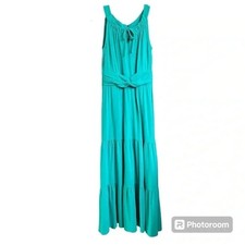 Talbots Sleeveless Aqua Color Soft Knit Maxi Dress Petites Size P Tiered Flowy