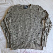 Vintage Polo Ralph Lauren Grey 100 Silk Men's XL Cable Knit Crewneck Sweater