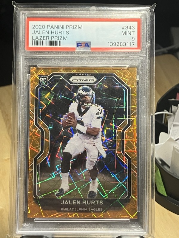 Panini Prizm 2020 Jalen Hurts Philadelphia Eagles #343 Lazer Prizm RC PSA 9