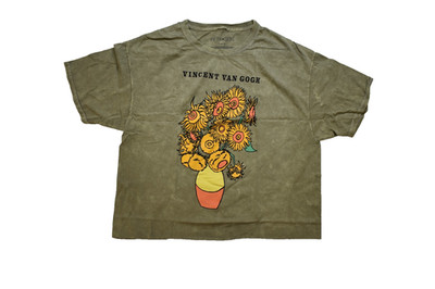 Fifth Sun Womens Vincent Van Gogh Sunflowers Painting Crop Shirt New M, L, XL