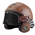 Casque 3/4 Aspect Cuir Casque Deux-Roues Vintage Bord Tressé