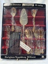 Cubiertos de café cubiertos de postre 15 piezas chapados en oro de 24 quilates patrón de rosas de Alemania nuevos en caja