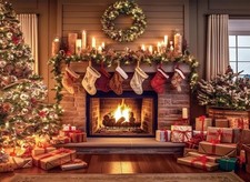 Christmas Fireplace Backdrop Xmas photography Polyester Background Decoration