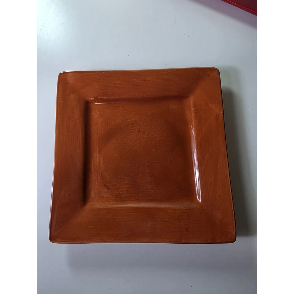 Set of 4 TABLETOPS GALLERY Rust and Red Square 8.25" Salad Plate (2- Red,2- Rust - Image 3 of 4