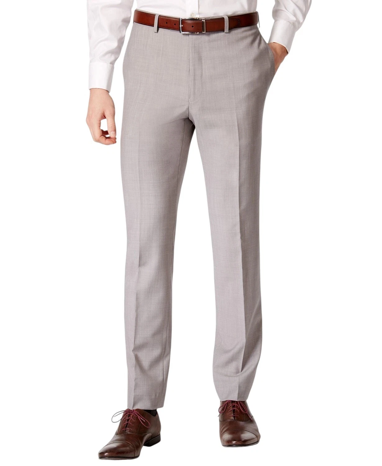 Calvin Klein Mens Slim fit Dress Pants 38 / 32 Light Grey Solid